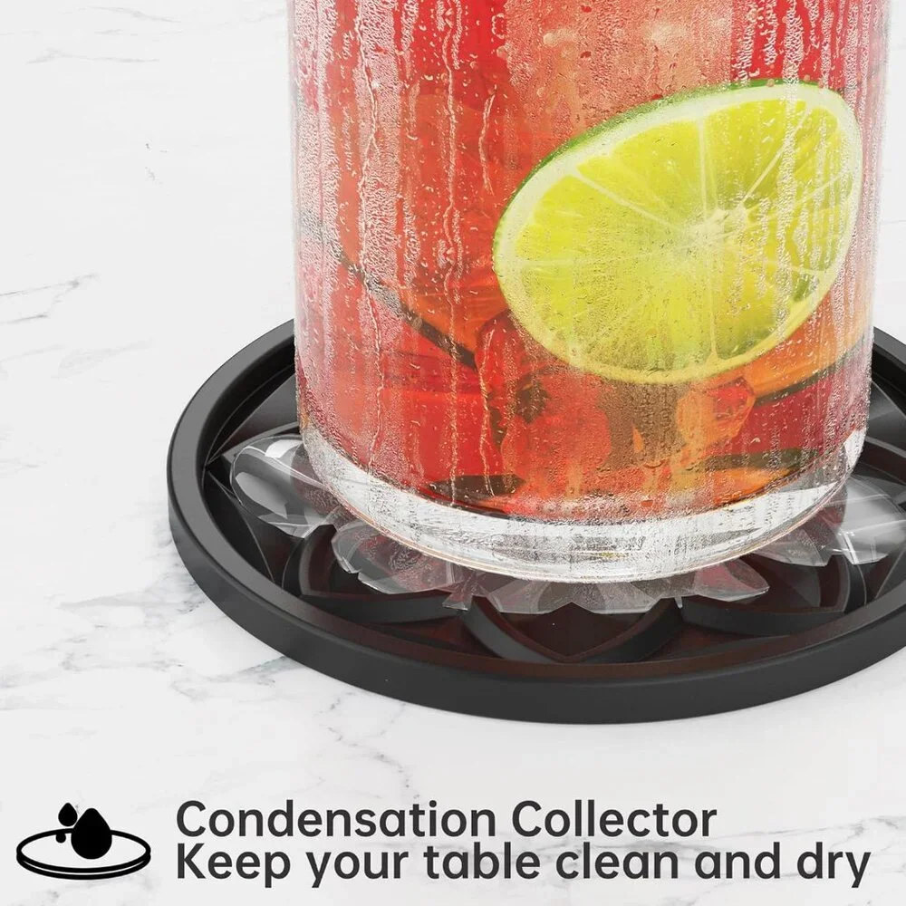 Drink Coasters Set of 6 Packs with Holder, Round Black BPA Free Silicone with No
